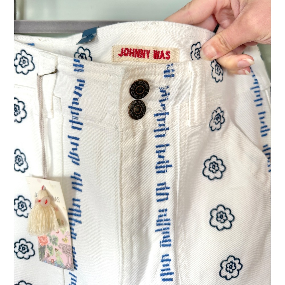 Johnny Was‎ Wide Leg Floral Embroidered Denim Trouser Pants White Blue NWT 25/2 - Picture 11 of 16